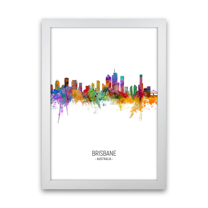 Brisbane Australia Skyline Portrait Art Print by Michael Tompsett White Grain