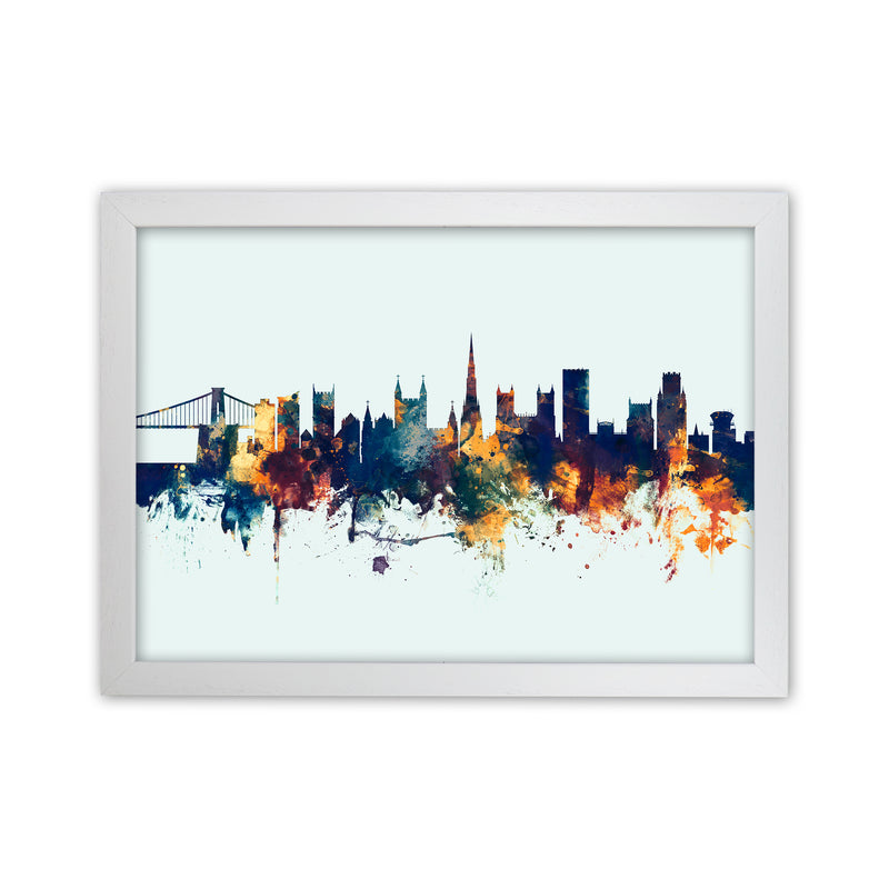 Bristol England Skyline Blue Orange Art Print by Michael Tompsett White Grain