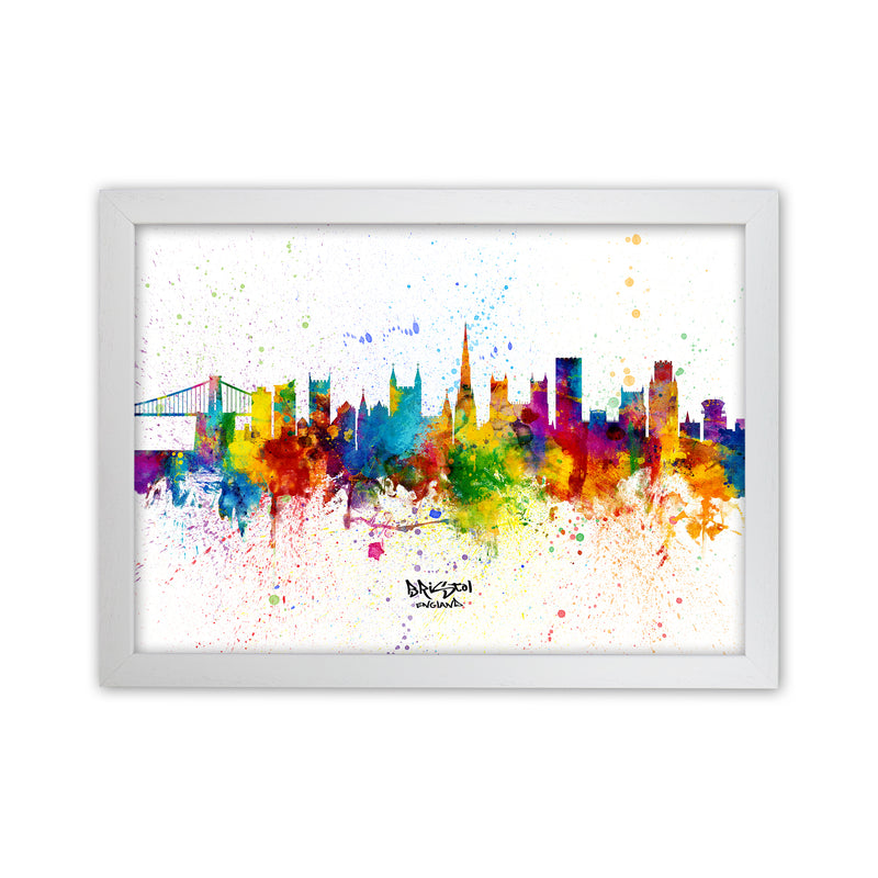 Bristol England Skyline Splash Art Print by Michael Tompsett White Grain