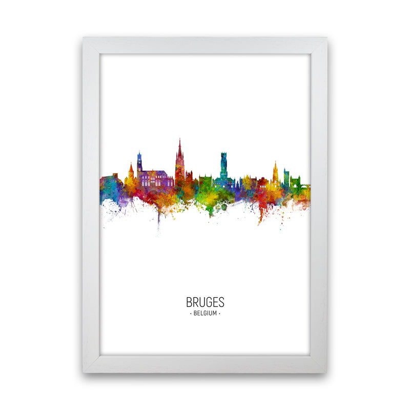 Bruges Belgium Skyline Portrait Art Print by Michael Tompsett White Grain