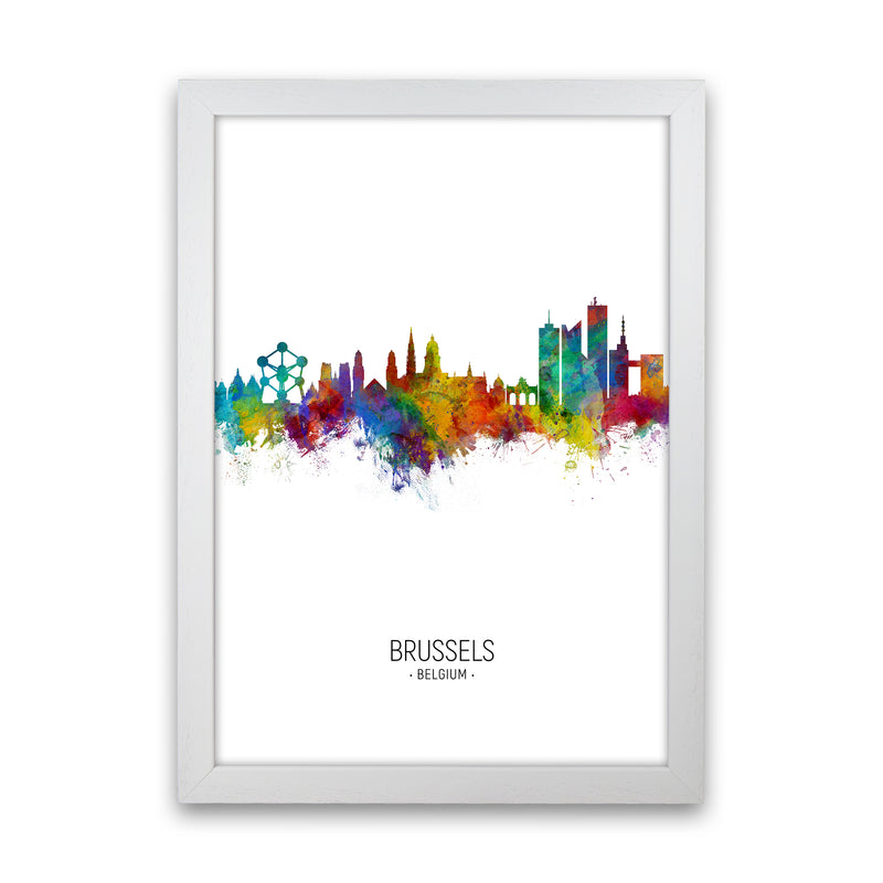 Brussels Belgium Skyline Portrait Art Print by Michael Tompsett White Grain