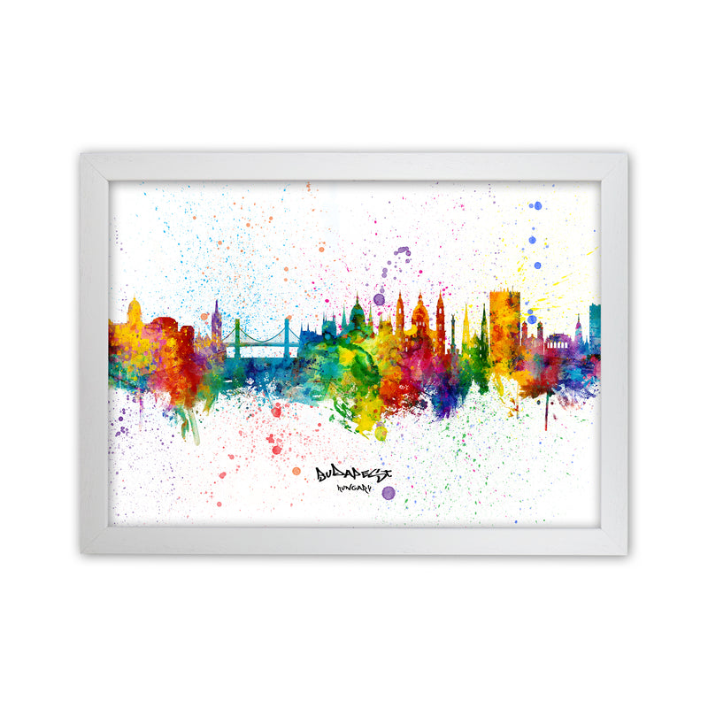 Budapest Hungary Skyline Splash Art Print by Michael Tompsett White Grain