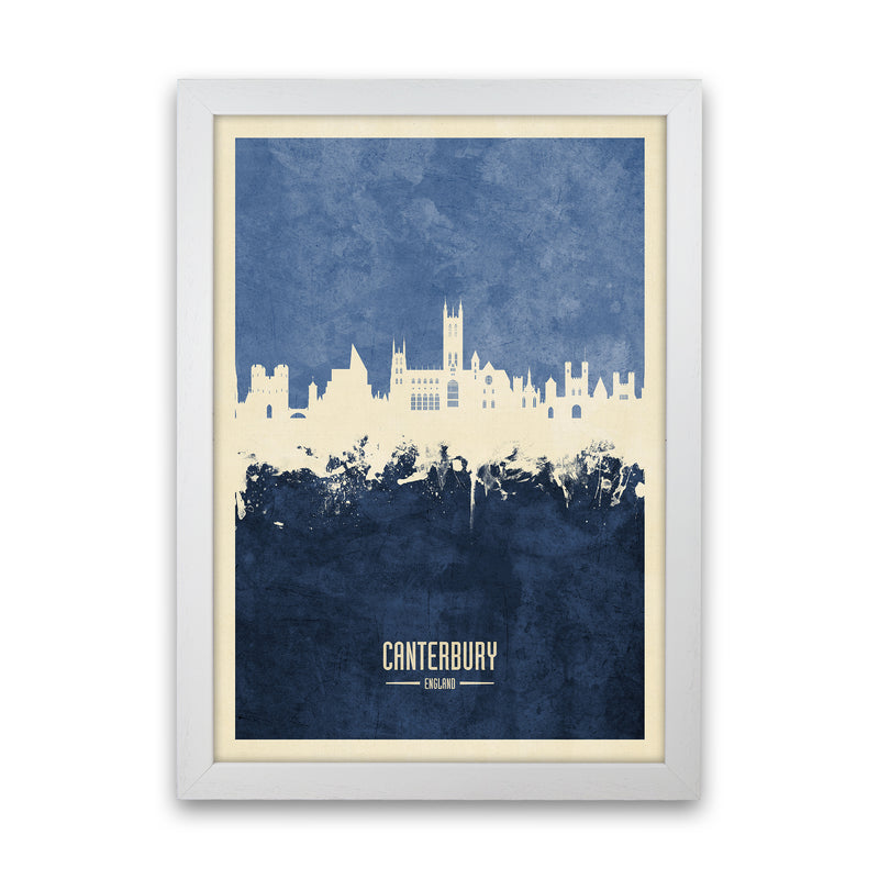 Canterbury England Skyline Portrait Navy Art Print by Michael Tompsett White Grain