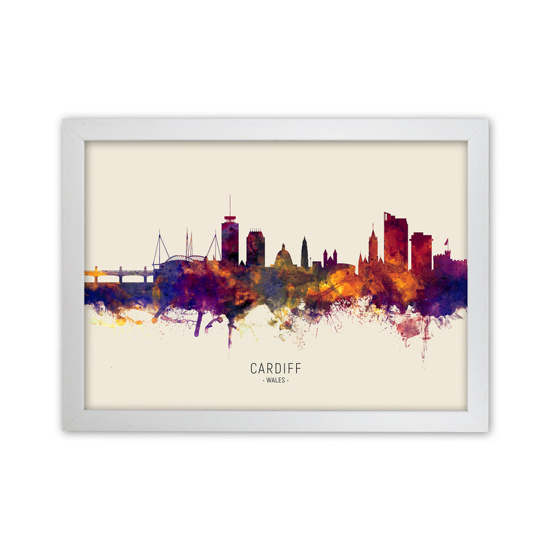 Cardiff Wales Skyline Autumn City Name Art Print by Michael Tompsett White Grain