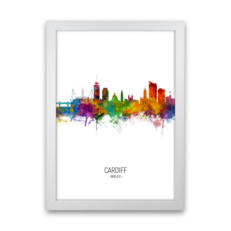 Cardiff Wales Skyline Portrait Art Print by Michael Tompsett White Grain