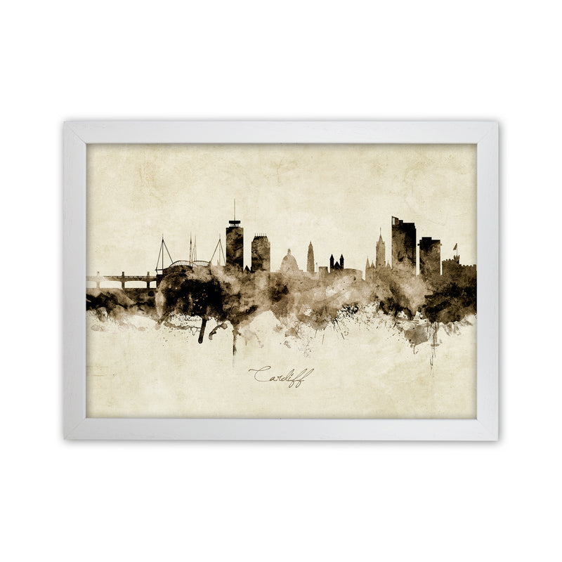 Cardiff Wales Skyline Vintage Art Print by Michael Tompsett White Grain