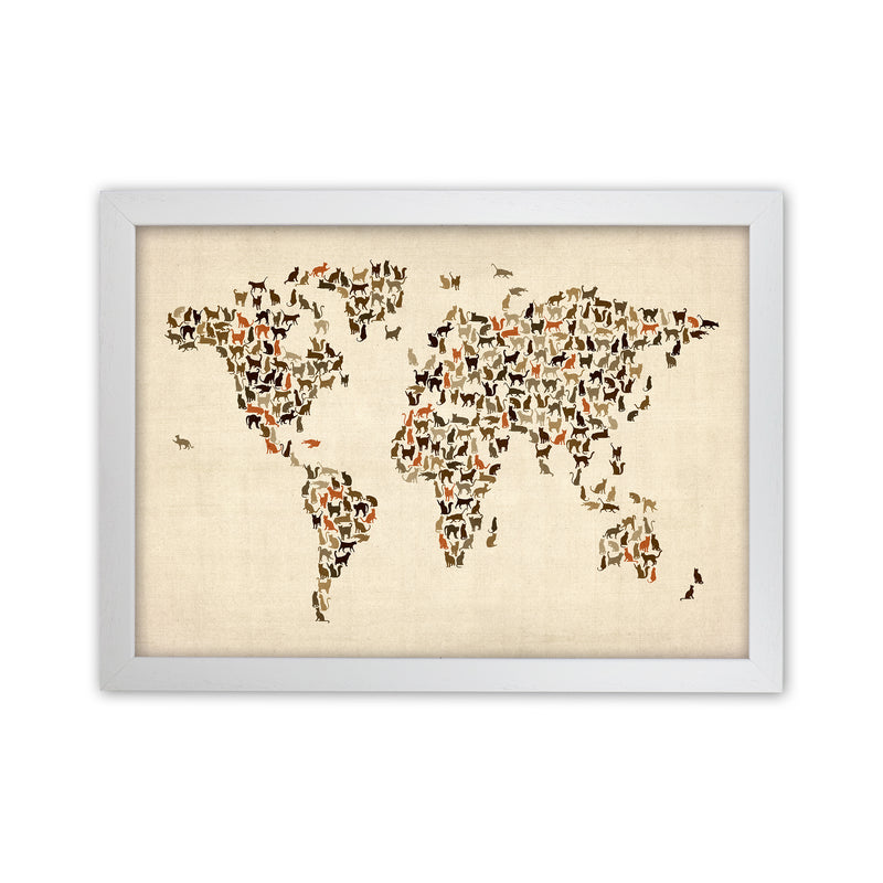 Cats Map of the World Art Print by Michael Tompsett White Grain