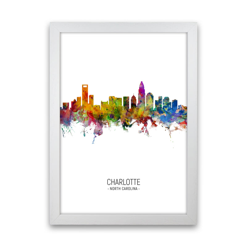 Charlotte North Carolina Skyline Portrait Art Print by Michael Tompsett White Grain