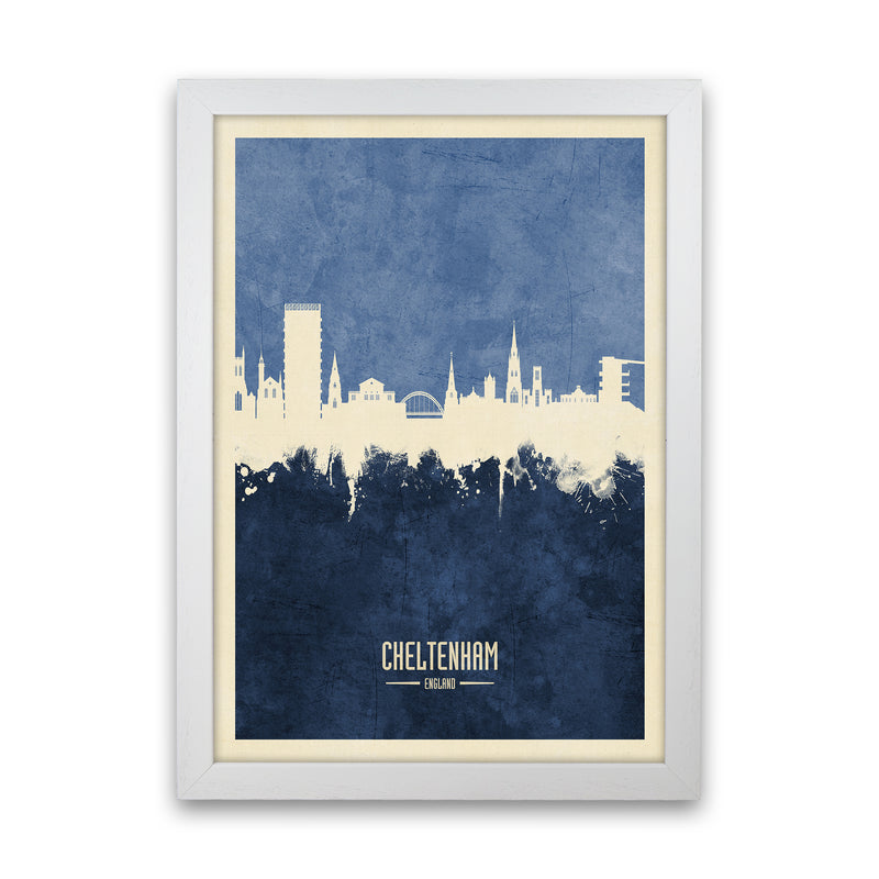 Cheltenham England Skyline Portrait Navy Art Print by Michael Tompsett White Grain