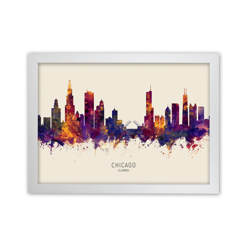 Chicago Illinois Skyline Autumn City Name Art Print by Michael Tompsett White Grain