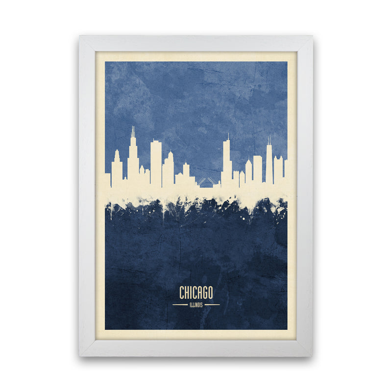 Chicago Illinois Skyline Portrait Navy Art Print by Michael Tompsett White Grain