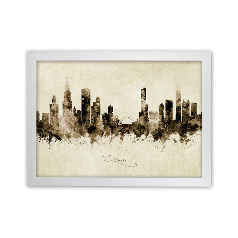 Chicago Illinois Skyline Vintage Art Print by Michael Tompsett White Grain