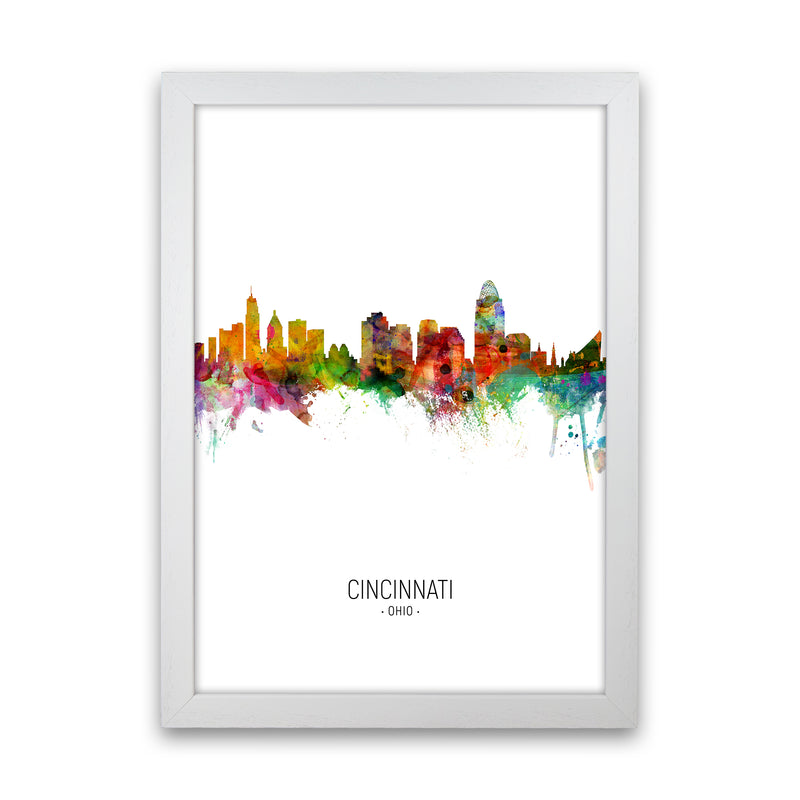 Cincinnati Ohio Skyline Portrait Art Print by Michael Tompsett White Grain