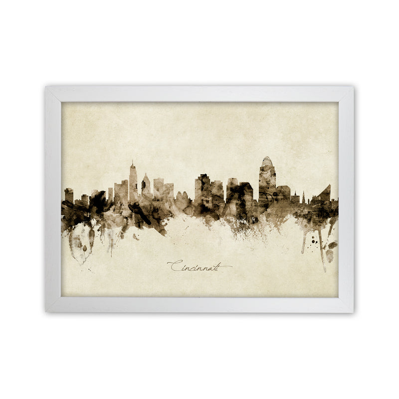 Cincinnati Ohio Skyline Vintage Art Print by Michael Tompsett White Grain