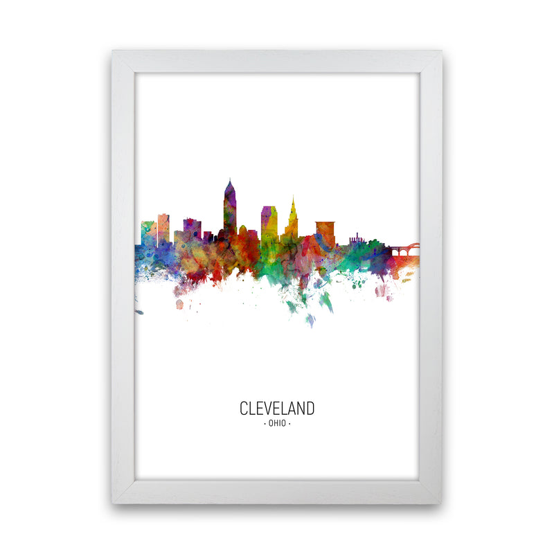 Cleveland Ohio Skyline Portrait Art Print by Michael Tompsett White Grain