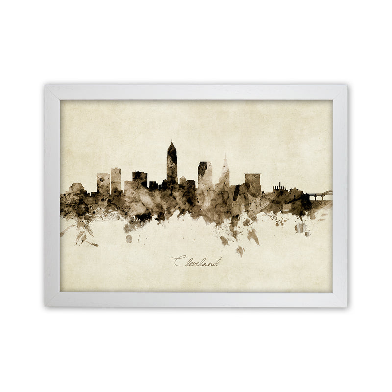 Cleveland Ohio Skyline Vintage Art Print by Michael Tompsett White Grain