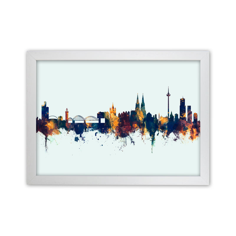 Cologne Germany Skyline Blue Orange Art Print by Michael Tompsett White Grain