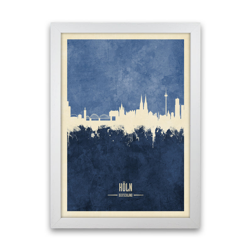 Cologne Germany Skyline Portrait Navy Art Print by Michael Tompsett White Grain