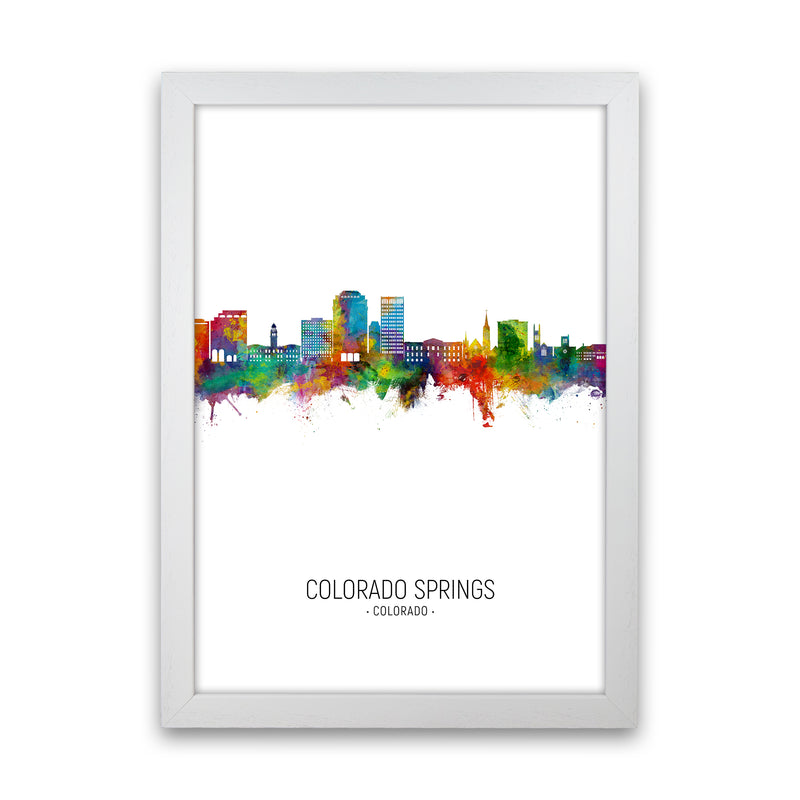 Colorado Springs Colorado Skyline Portrait Art Print by Michael Tompsett White Grain