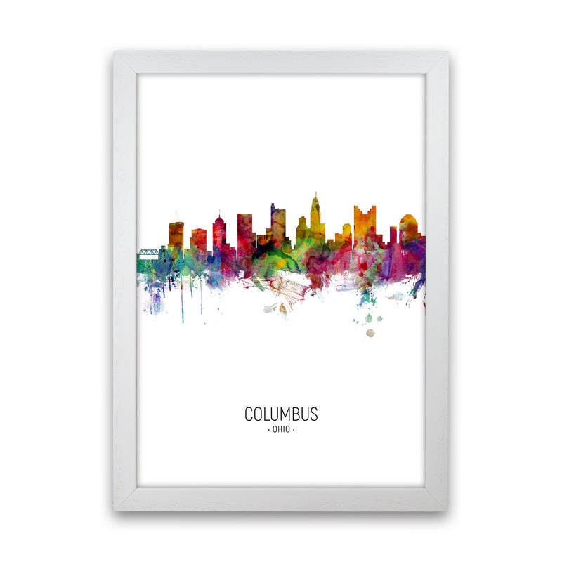 Columbus Ohio Skyline Portrait Art Print by Michael Tompsett White Grain