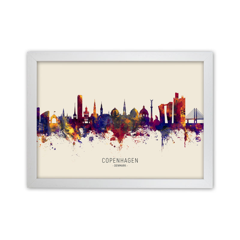 Copenhagen Denmark Skyline Autumn City Name Art Print by Michael Tompsett White Grain