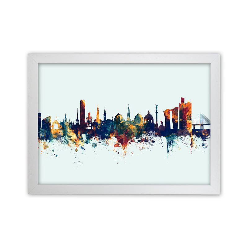 Copenhagen Denmark Skyline Blue Orange Art Print by Michael Tompsett White Grain