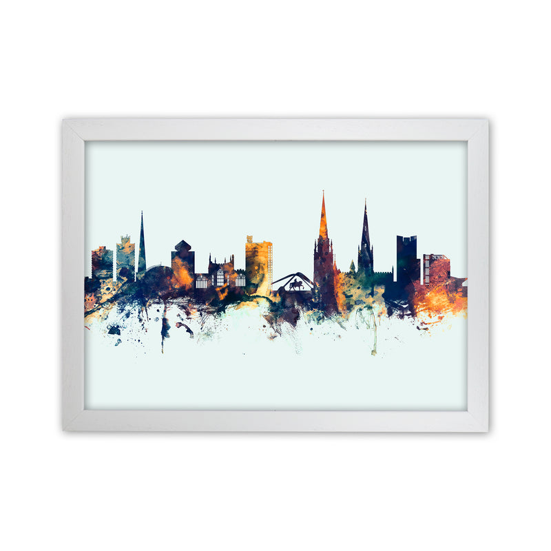 Coventry England Skyline Blue Orange Art Print by Michael Tompsett White Grain