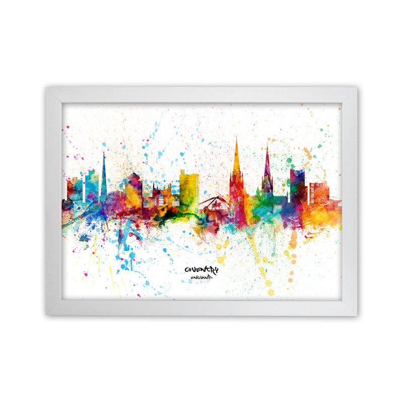 Coventry England Skyline Splash Art Print by Michael Tompsett White Grain