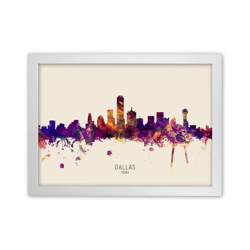 Dallas Texas Skyline Autumn City Name Art Print by Michael Tompsett White Grain
