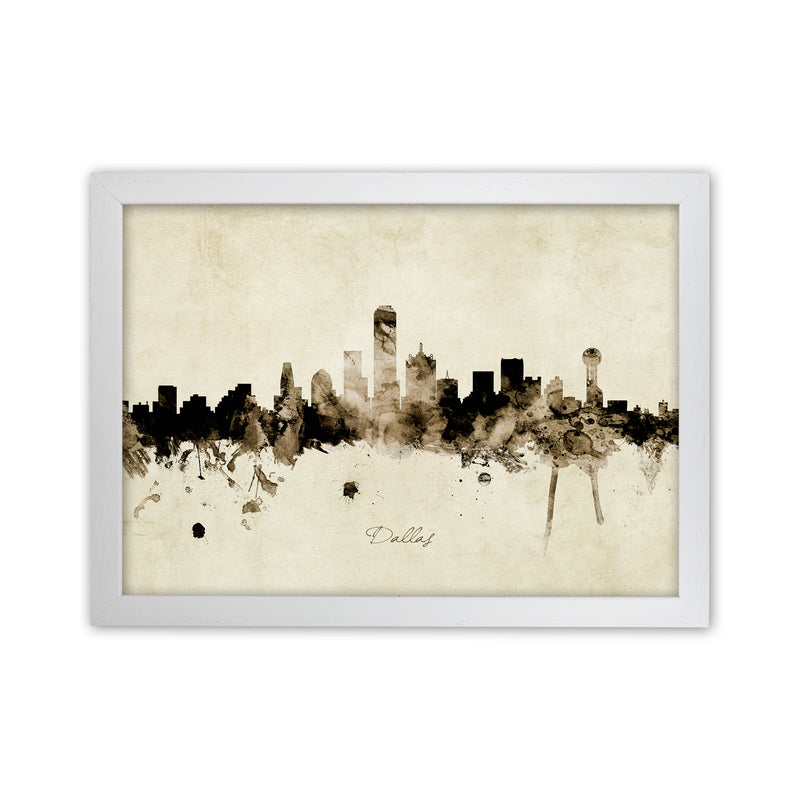 Dallas Texas Skyline Vintage Art Print by Michael Tompsett White Grain