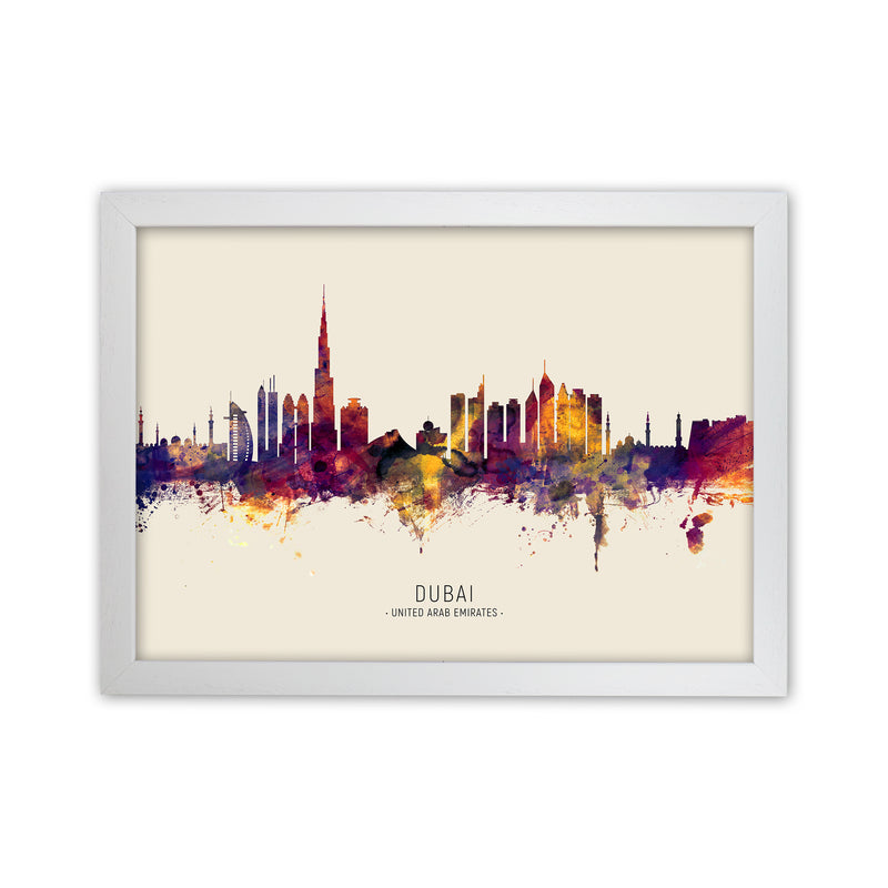 Dubai United Arab Emirates Skyline Autumn City Name Art Print by Michael Tompsett White Grain