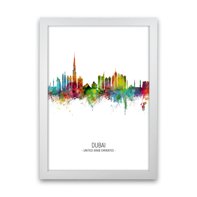 Dubai United Arab Emirates Skyline Portrait Art Print by Michael Tompsett White Grain