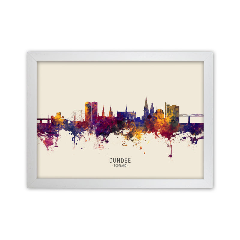 Dundee Scotland Skyline Autumn City Name Art Print by Michael Tompsett White Grain