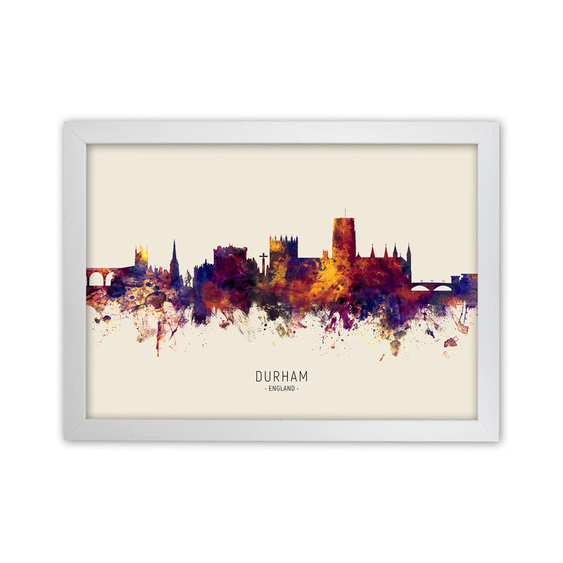 Durham England Skyline Autumn City Name Art Print by Michael Tompsett White Grain