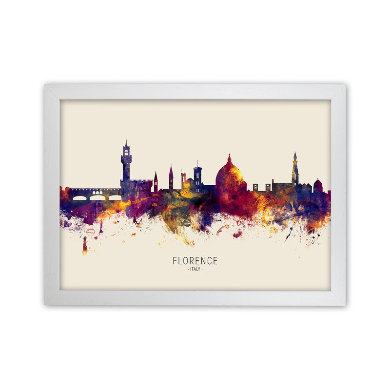 Florence Italy Skyline Autumn City Name Art Print by Michael Tompsett White Grain