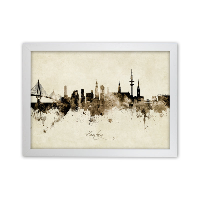Hamburg Germany Skyline Vintage Art Print by Michael Tompsett White Grain