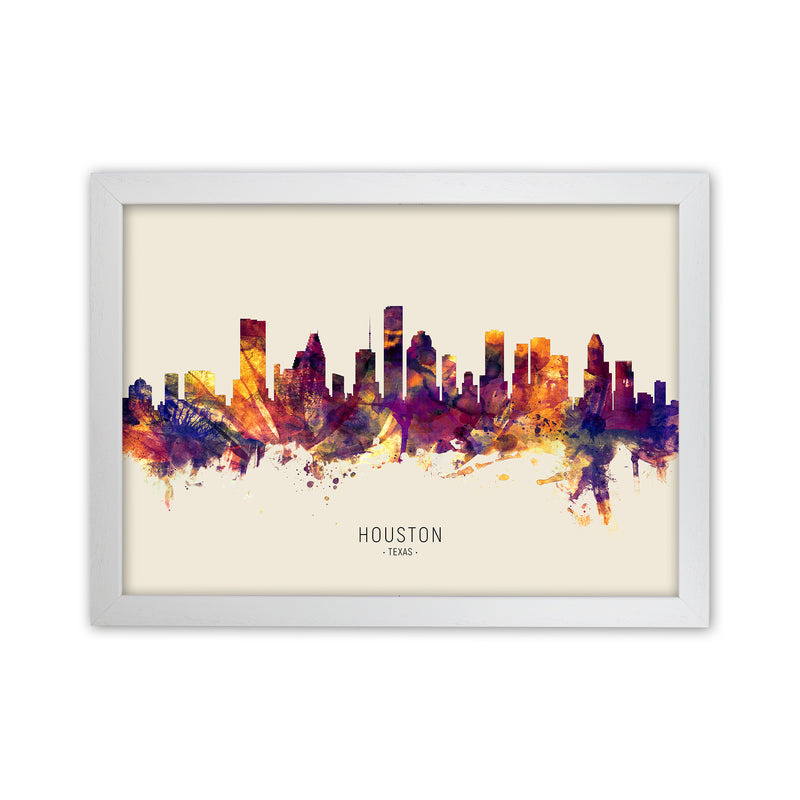 Houston Texas Skyline Autumn City Name Art Print by Michael Tompsett White Grain