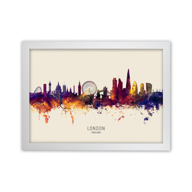 London England Skyline Autumn City Name Art Print by Michael Tompsett White Grain