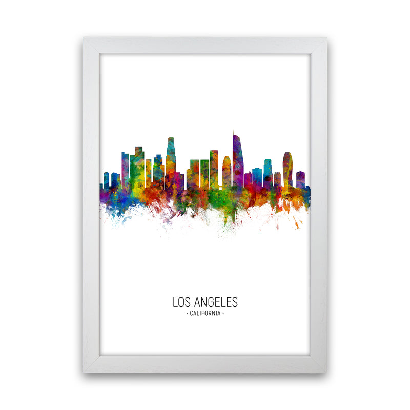 Los Angeles California Skyline Portrait Art Print by Michael Tompsett White Grain