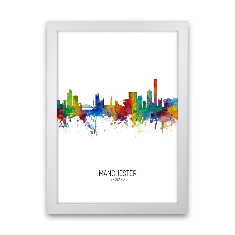 Manchester England Skyline Portrait Art Print by Michael Tompsett White Grain