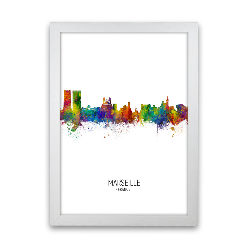 Marseille France Skyline Portrait Art Print by Michael Tompsett White Grain