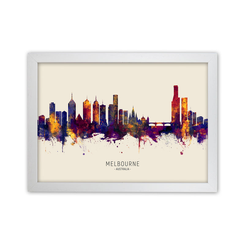 Melbourne Australia Skyline Autumn City Name Art Print by Michael Tompsett White Grain