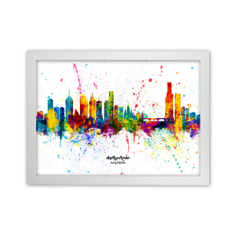 Melbourne Australia Skyline Splash Art Print by Michael Tompsett White Grain