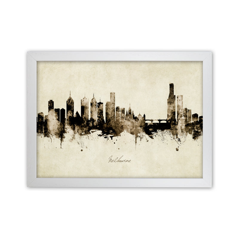 Melbourne Australia Skyline Vintage Art Print by Michael Tompsett White Grain