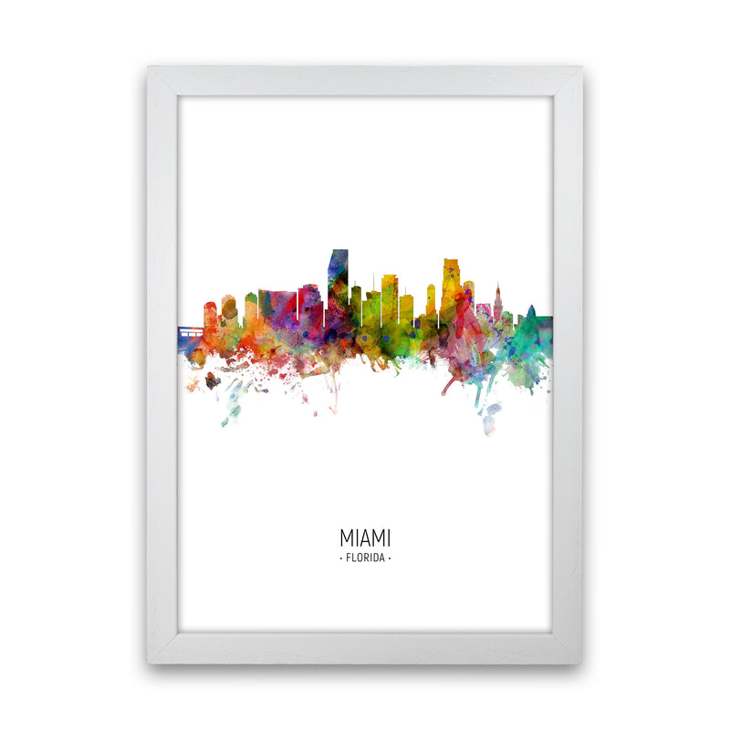 Miami Florida Skyline Portrait Art Print by Michael Tompsett White Grain