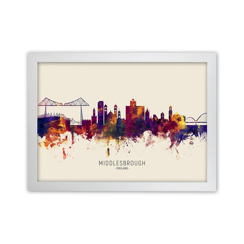 Middlesbrough England Skyline Autumn City Name Art Print by Michael Tompsett White Grain