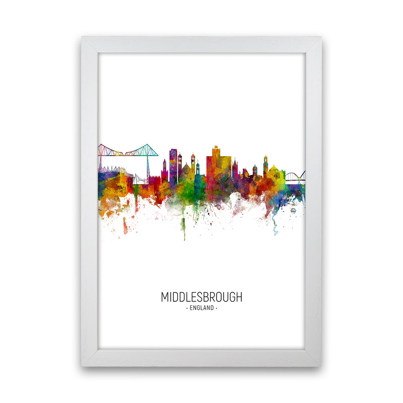 Middlesbrough England Skyline Portrait Art Print by Michael Tompsett White Grain