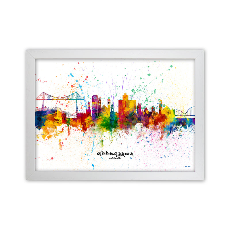 Middlesbrough England Skyline Splash Art Print by Michael Tompsett White Grain