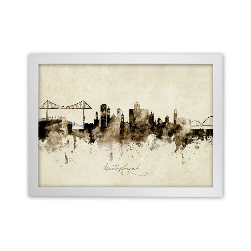 Middlesbrough England Skyline Vintage Art Print by Michael Tompsett White Grain