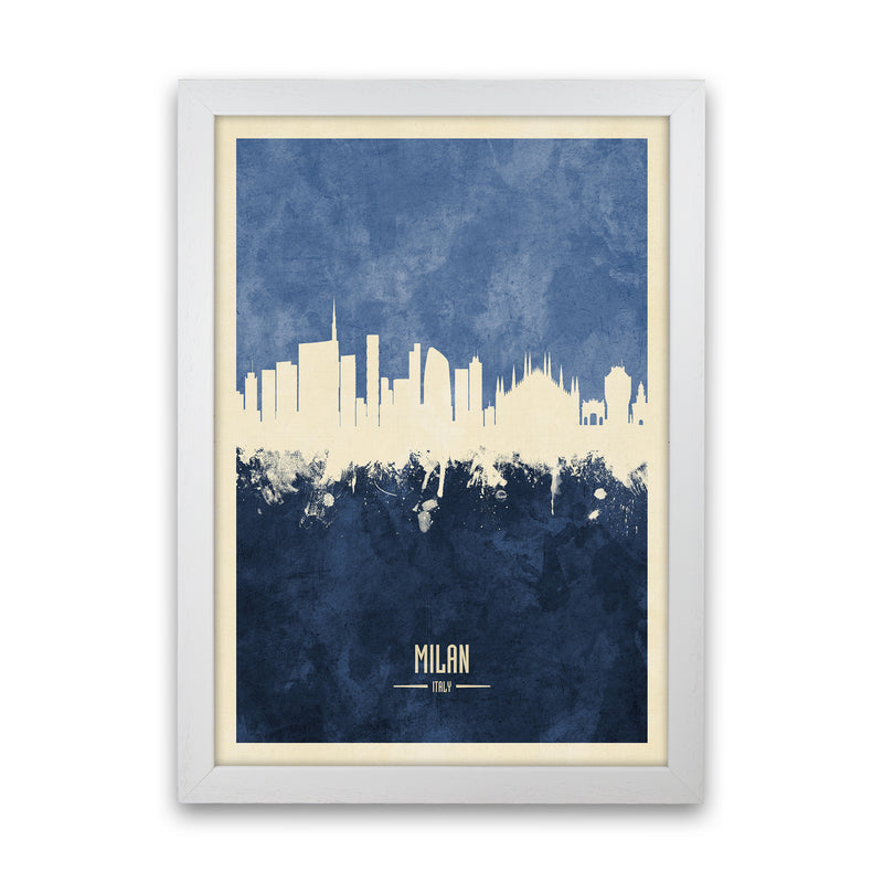 Milan Italy Skyline Portrait Navy Art Print by Michael Tompsett White Grain